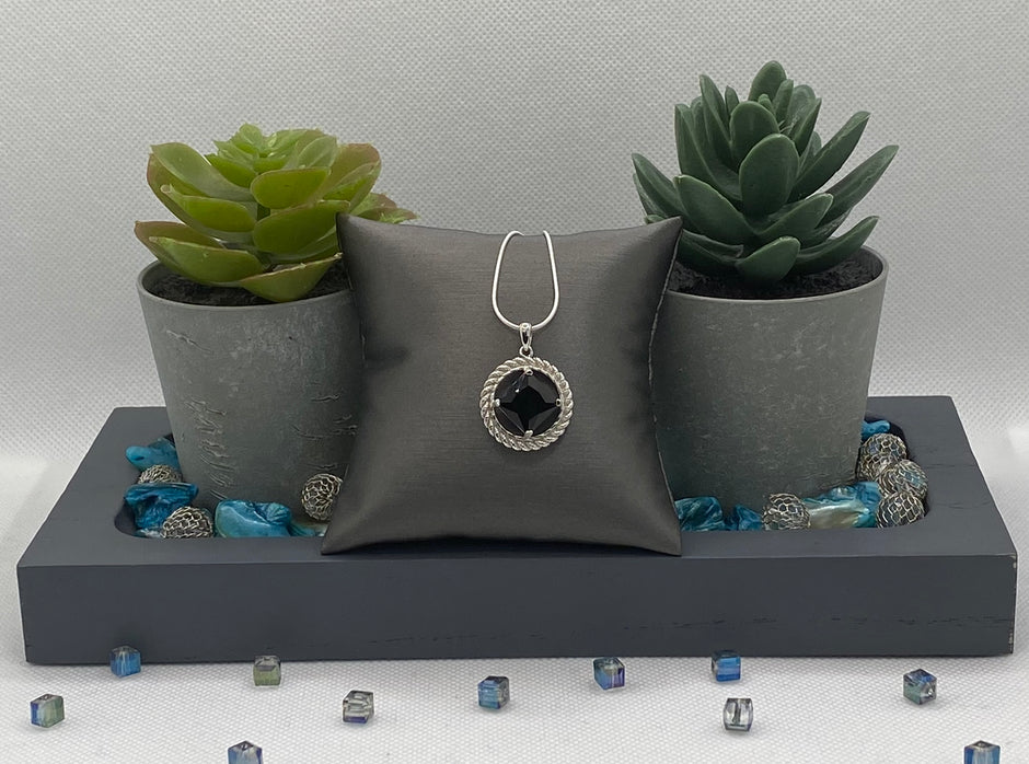 Large  NA Service Symbol Pendant with Black Onyx .925 sterling silver image 1