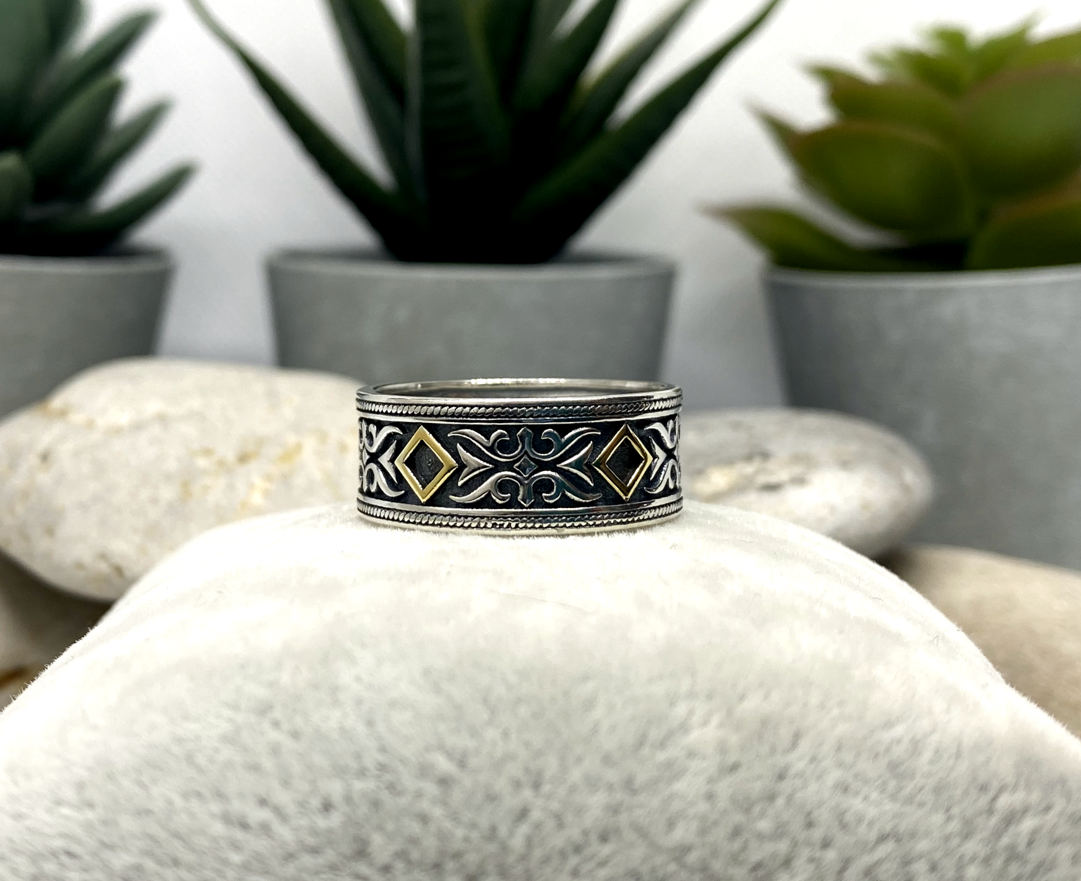 NA sterling silver band with 18k gold plated symbols NAR-17 image 0