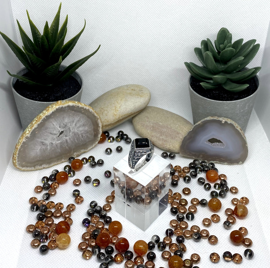 NA service symbol  sterling silver ring with genuine black onyx NAR-15 image 1