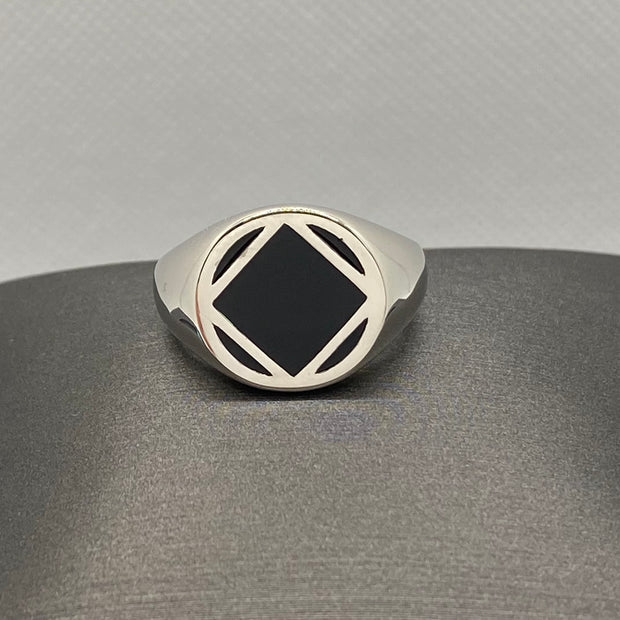 NA Black Inlay Service Symbol Signet Ring .925 Sterling Silver NAR-37 image 0