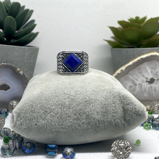 NA sterling silver Men's Basket Weave ring with genuine blue lapis NAR-13 image 1