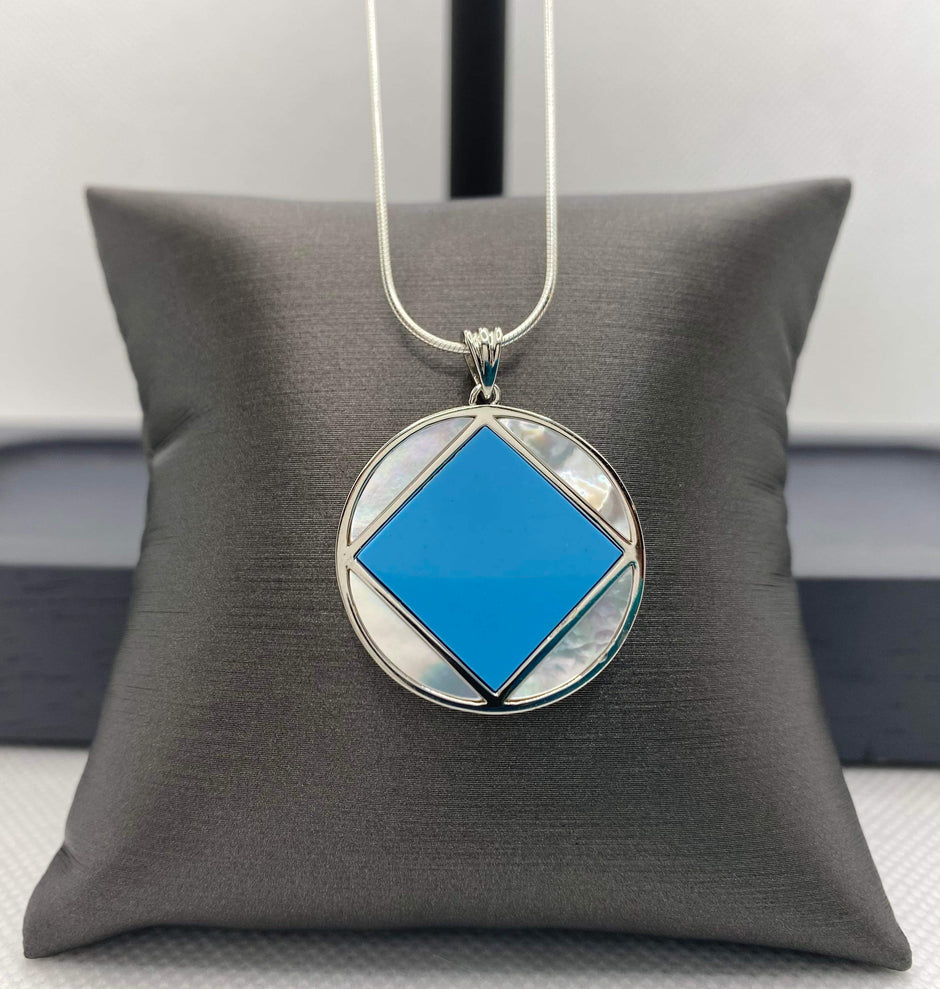 NA Service Symbol Blue Robin Turquoise and Mother of Pearl Pendant (NAP-02-T) image 0