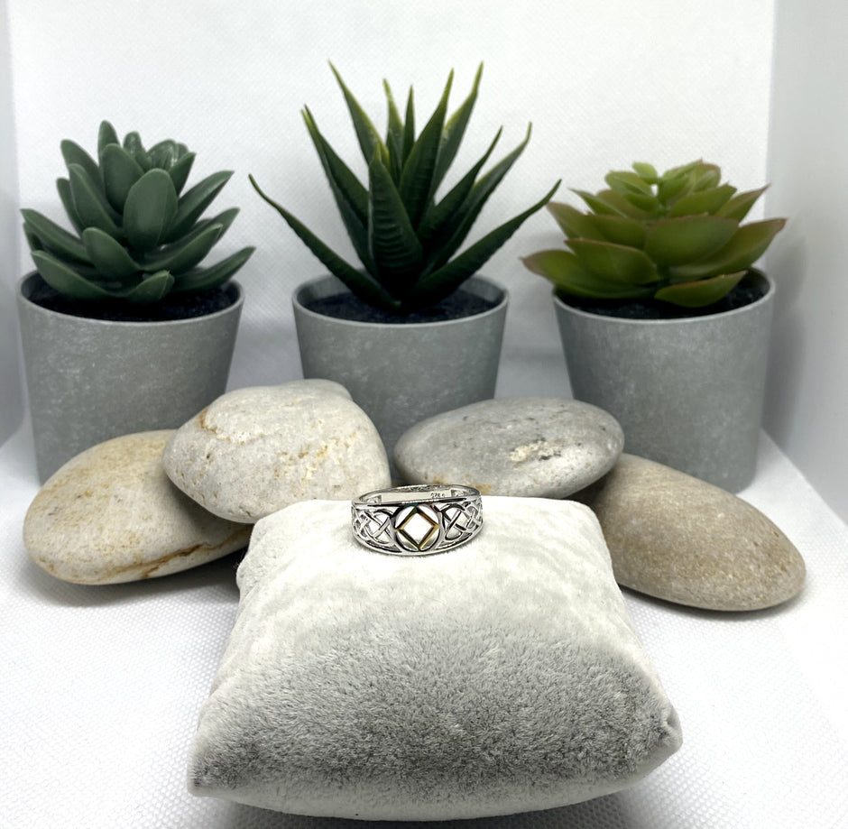 NA service symbol sterling silver ring with Celtic design and 18 k gold NAR-16 image 1