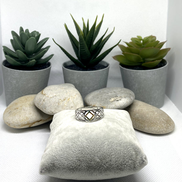 NA service symbol sterling silver ring with Celtic design and 18 k gold NAR-16 image 1