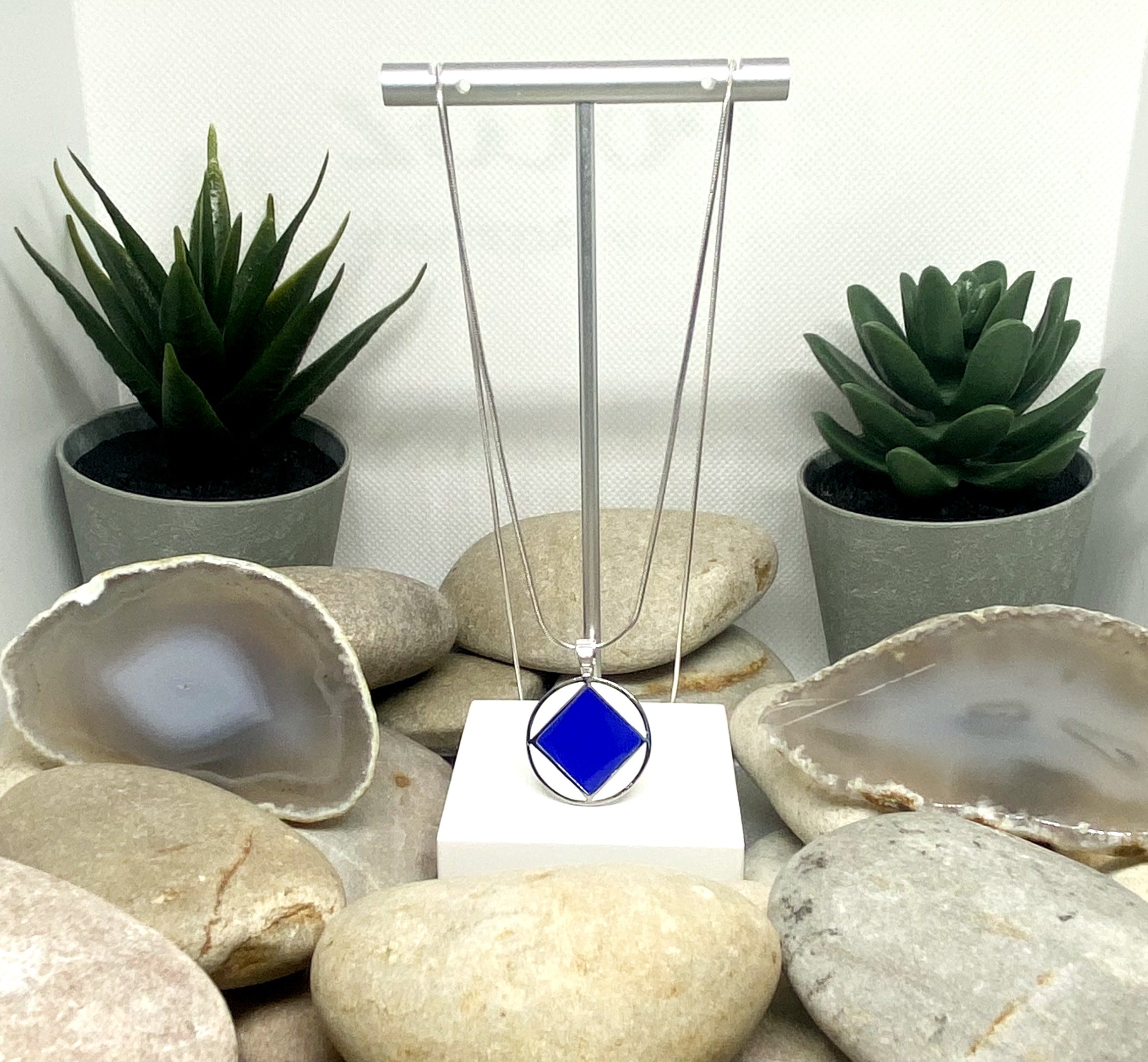 Blue and White Basic Text NA Pendant .925 sterling silver image 1