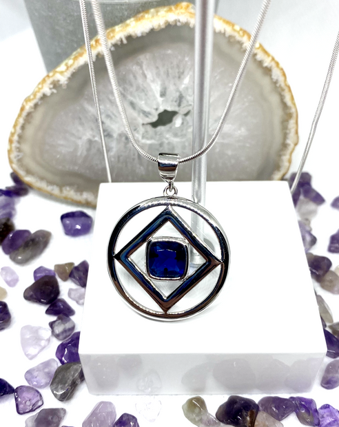 Large NA service symbol Pendant .925 sterling silver with colored cubic zirconia image 2