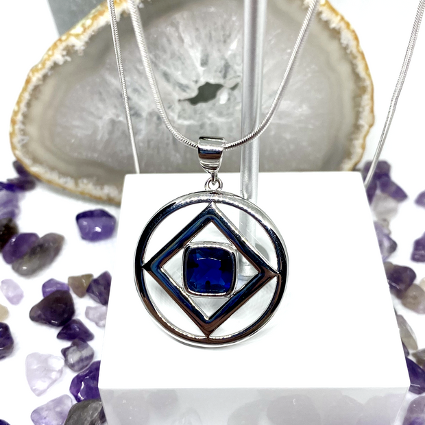 Large NA service symbol Pendant .925 sterling silver with colored cubic zirconia image 2
