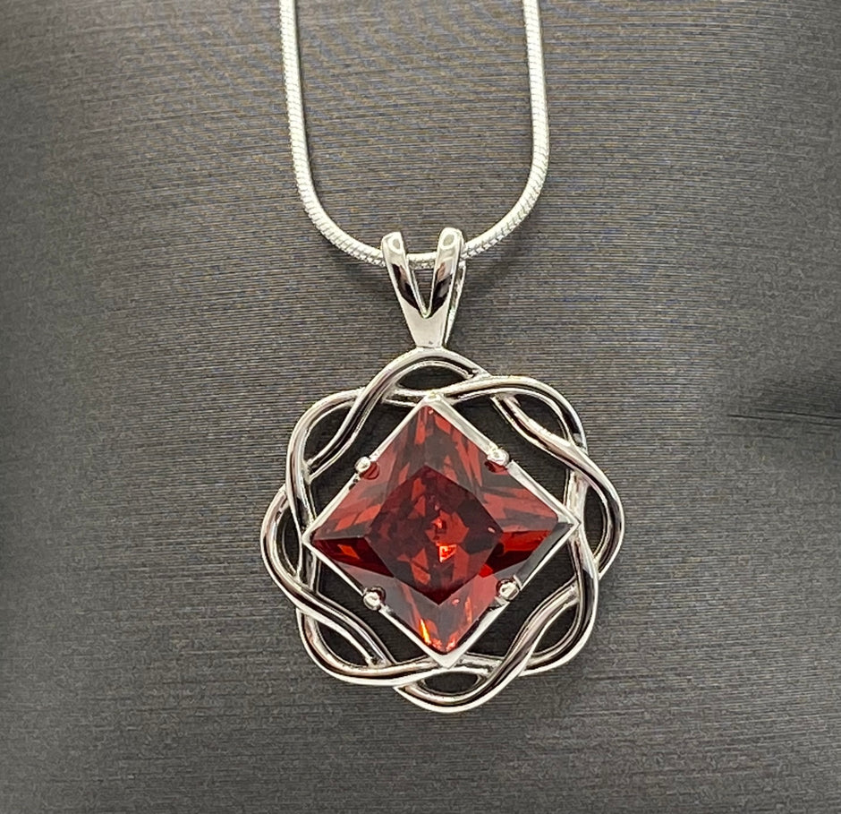 Medium Basket Weave Service Symbol Pendant with Birthstone .925 sterling silver image 3