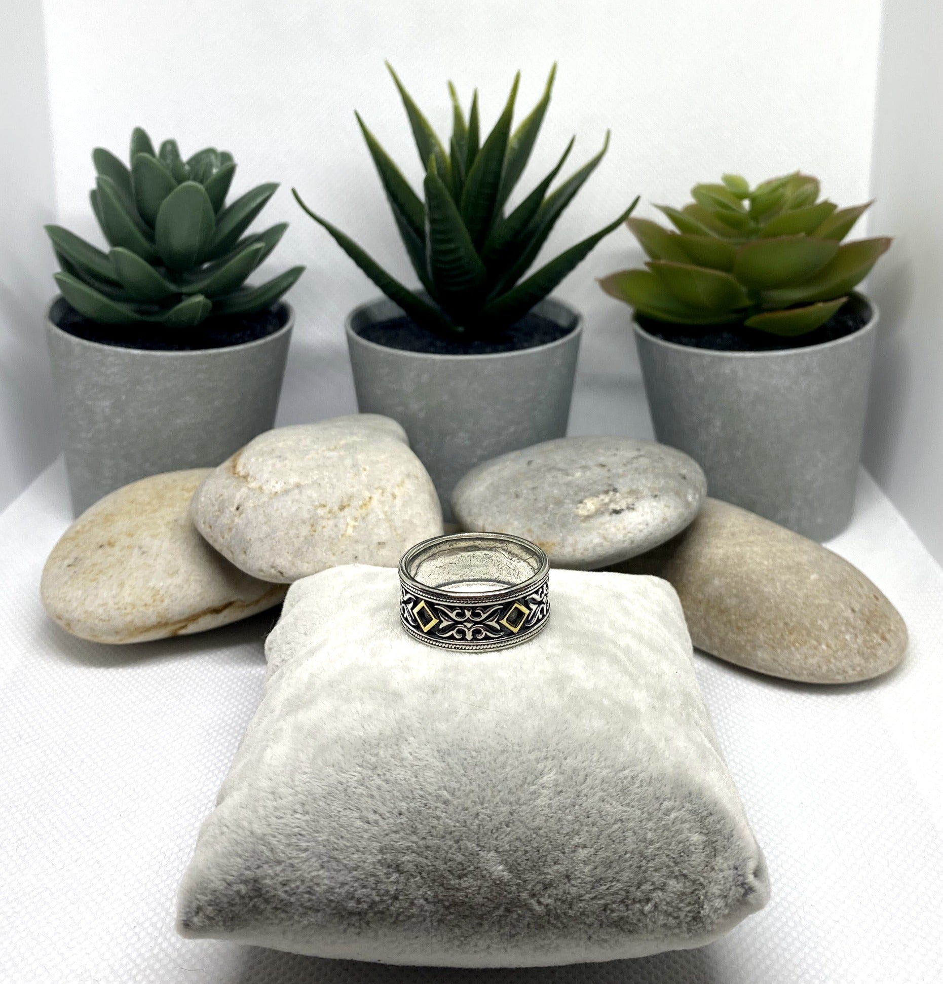 NA sterling silver band with 18k gold plated symbols NAR-17 image 1