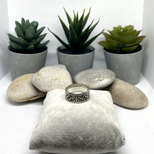 NA sterling silver band with 18k gold plated symbols NAR-17 image 1