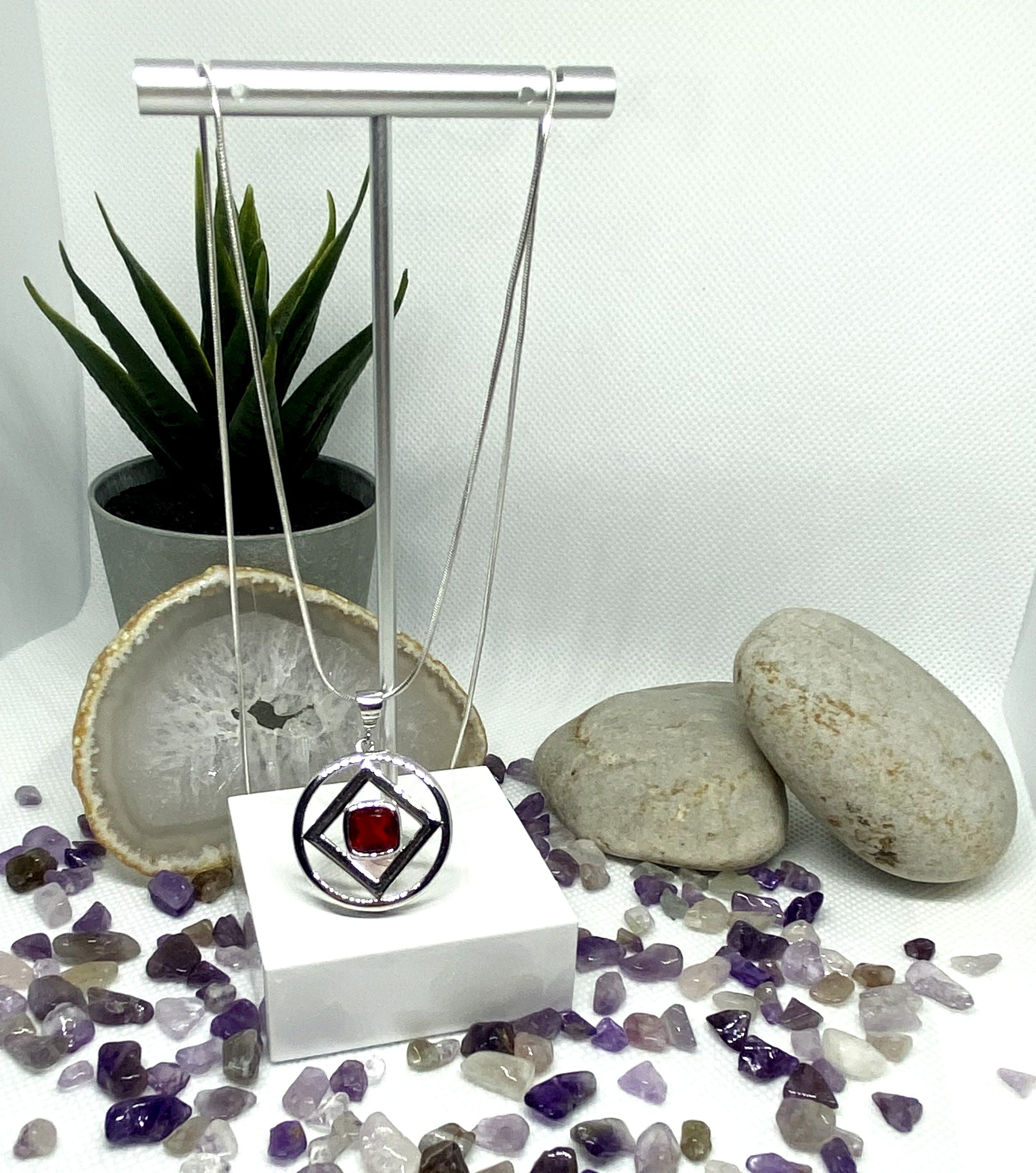 Large NA service symbol Pendant .925 sterling silver with colored cubic zirconia image 5