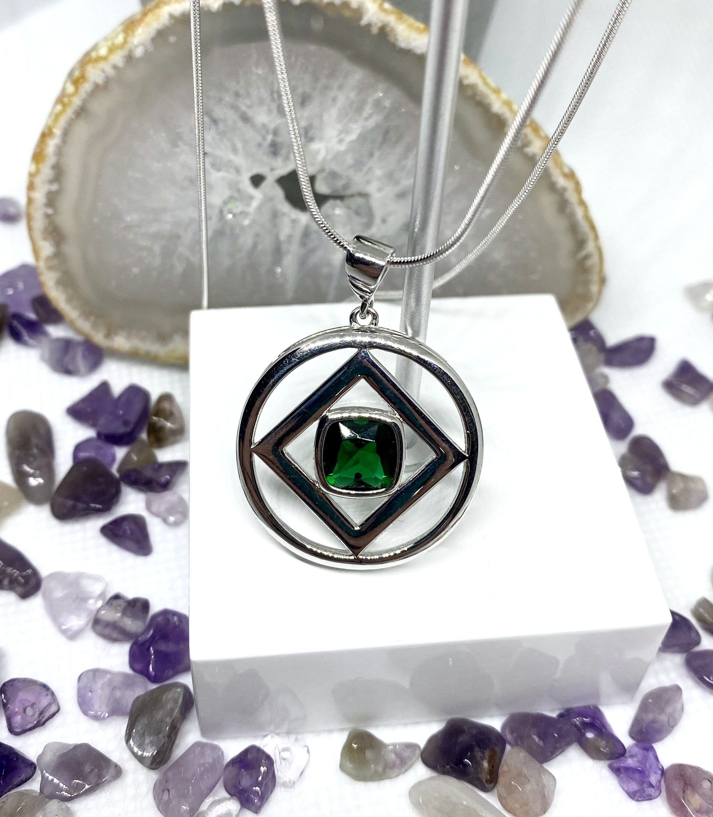 Large NA service symbol Pendant .925 sterling silver with colored cubic zirconia image 0