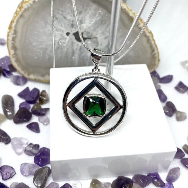 Large NA service symbol Pendant .925 sterling silver with colored cubic zirconia image 0