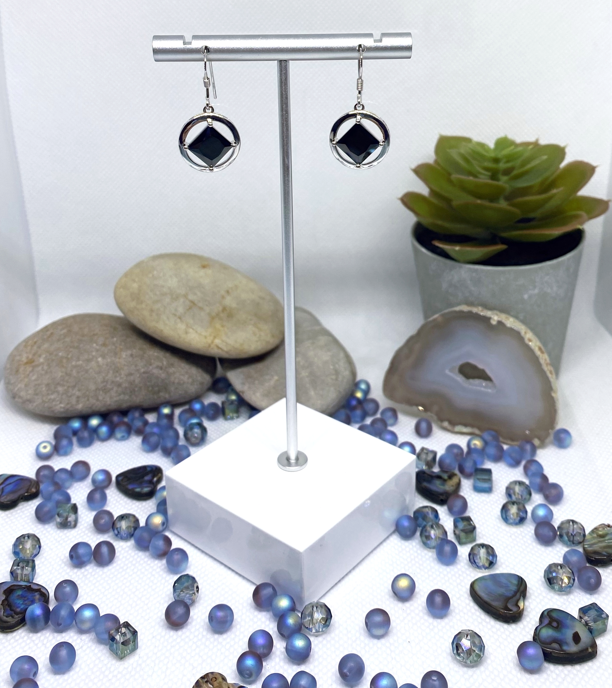 Medium Sterling Silver NA Earrings with stones NAE-08 image 7
