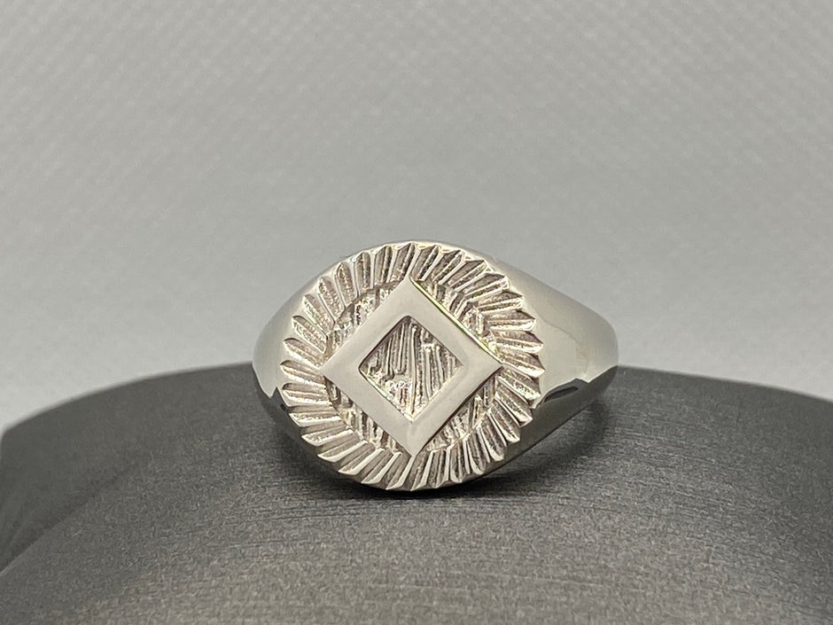 NA Diamond Cut Service Symbol Signet Ring .925 Sterling Silver NAR-39 image 0