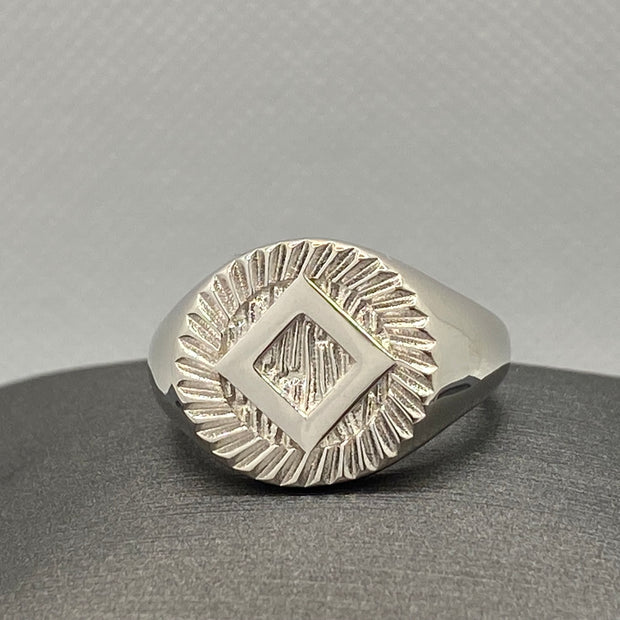 NA Diamond Cut Service Symbol Signet Ring .925 Sterling Silver NAR-39 image 0
