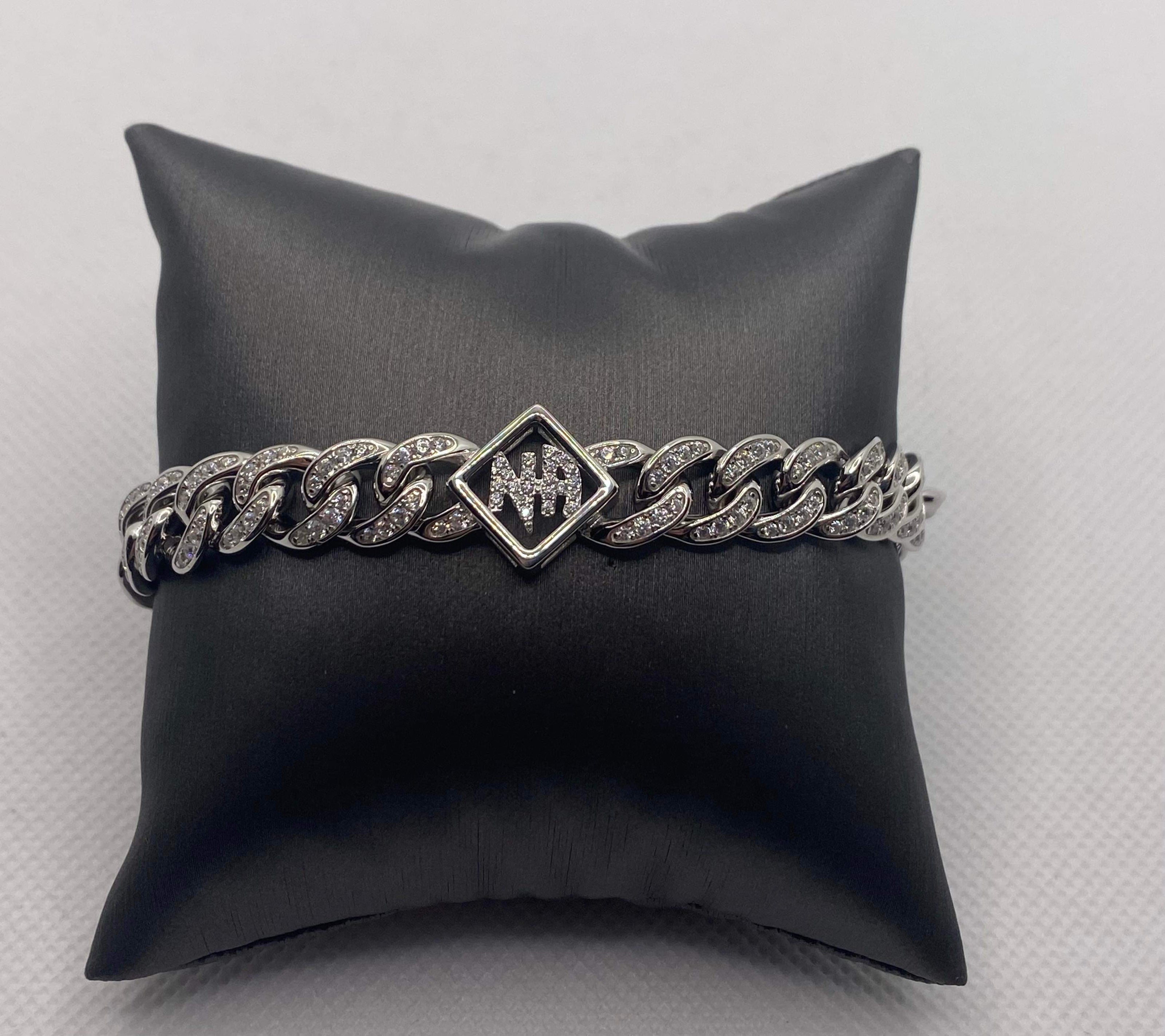 NA logo 10mm curb chain bracelet with encrusted cubic zirconia (NAB-03) image 0