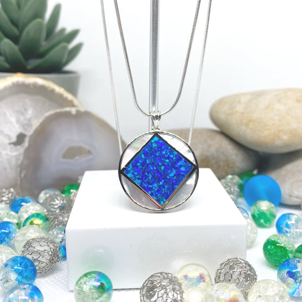 NA Service Symbol Australian Opal and Mother of Pearl Pendant .925 sterling image 0