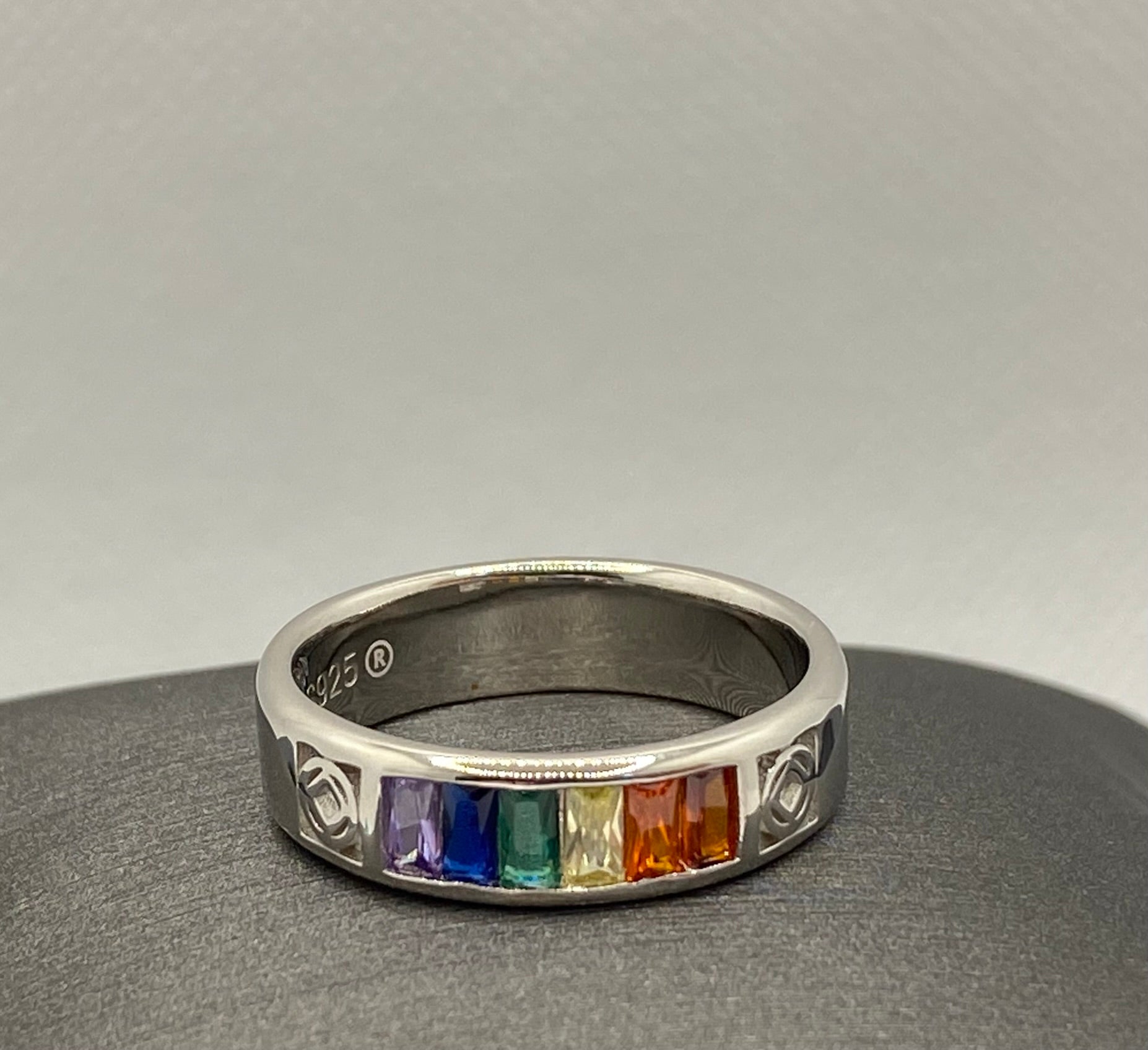 Rainbow CZ with NA Service Symbols Ring .925 Sterling Silver NAR-40 image 0