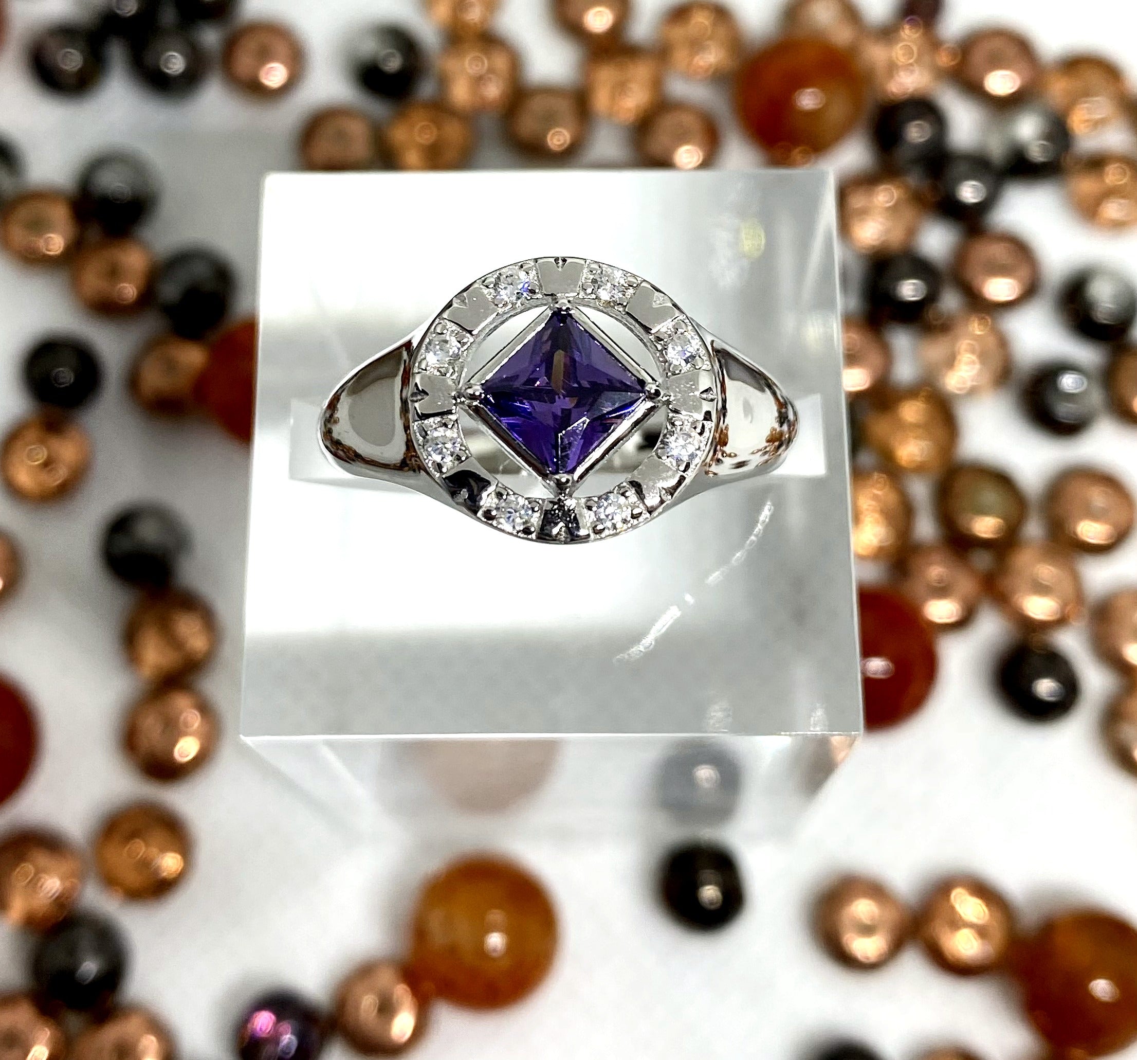 NA service symbol sterling silver ring with cubic zirconia NAR-04 image 1