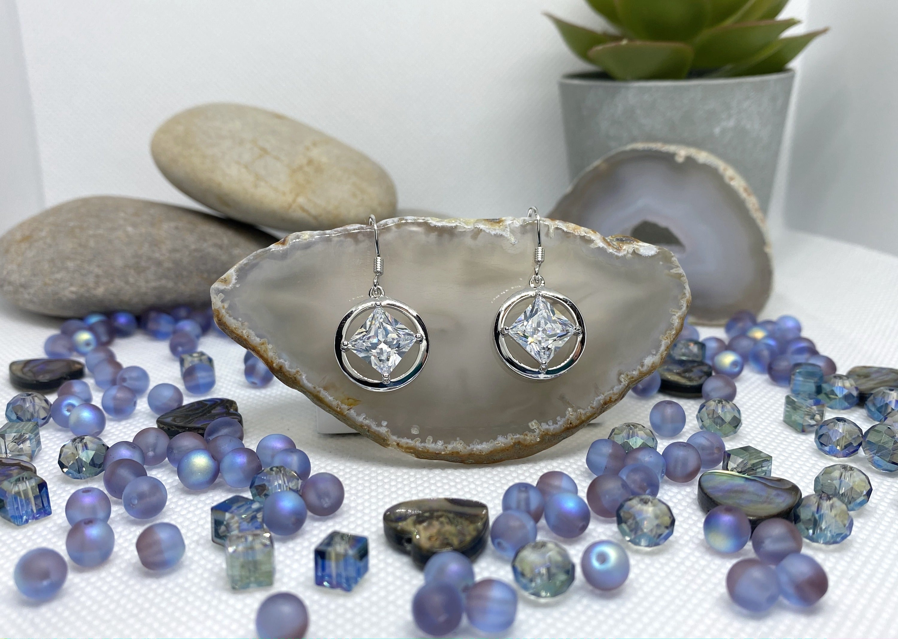 Medium Sterling Silver NA Earrings with stones NAE-08 image 4