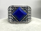 NA sterling silver Men's Basket Weave ring with genuine blue lapis NAR-13 image 0