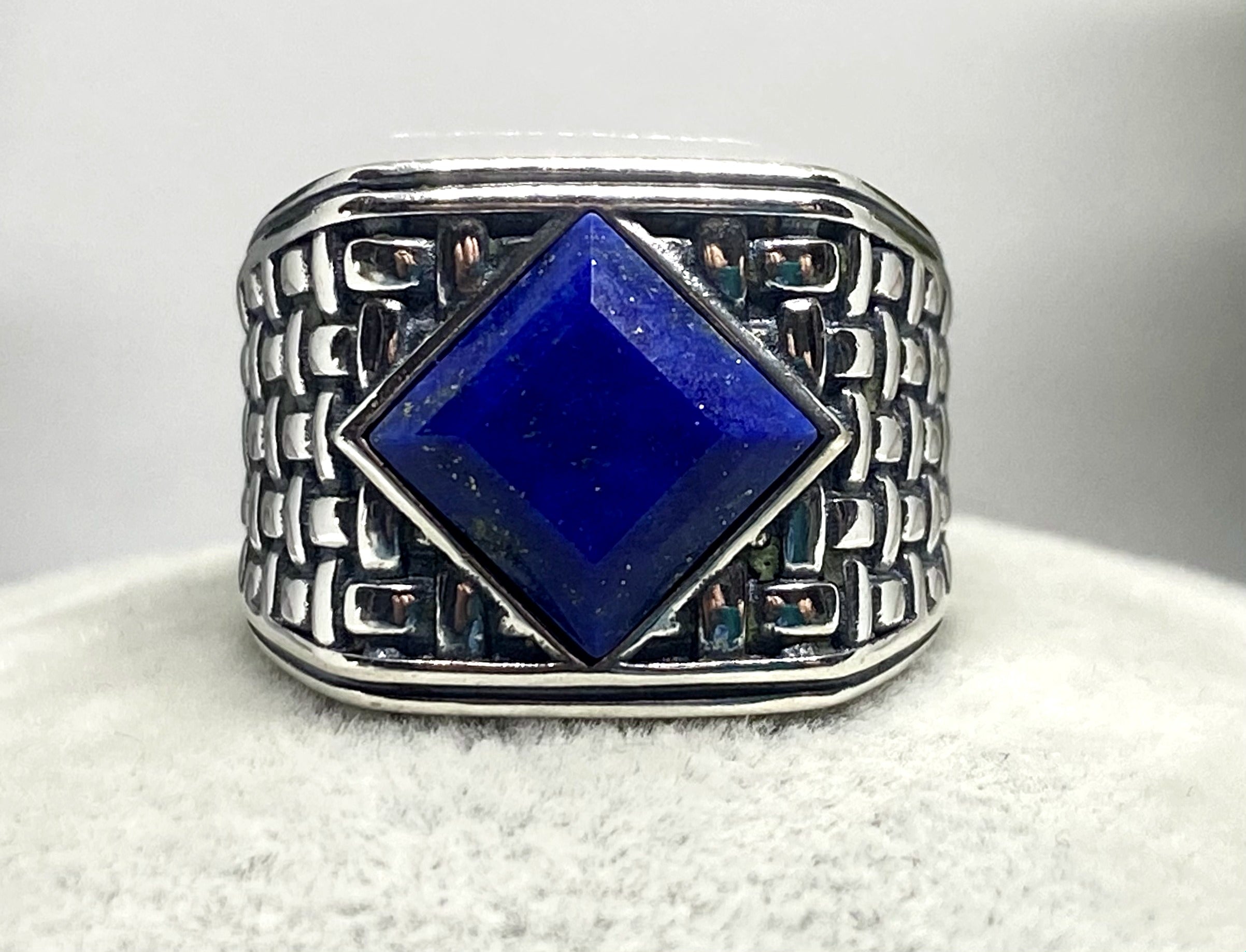 NA sterling silver Men's Basket Weave ring with genuine blue lapis NAR-13 image 0