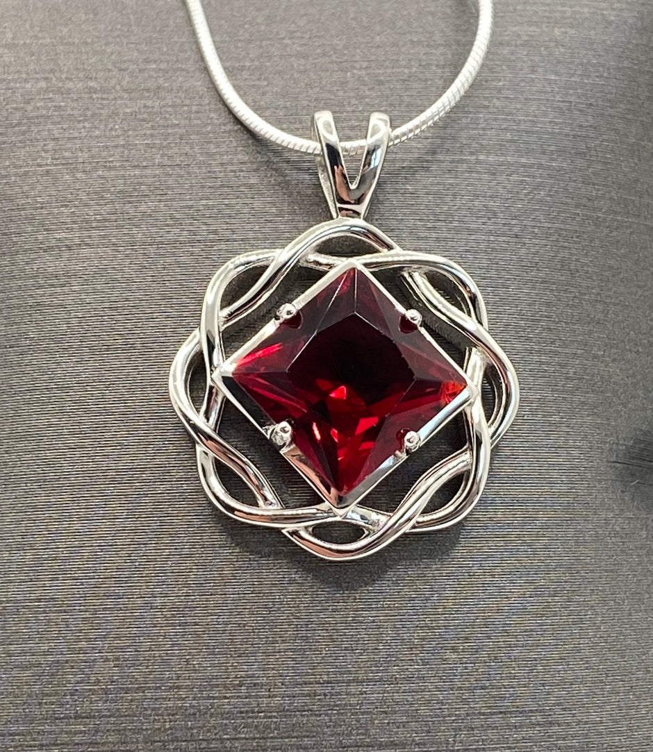 Medium Basket Weave Service Symbol Pendant with Birthstone .925 sterling silver image 0