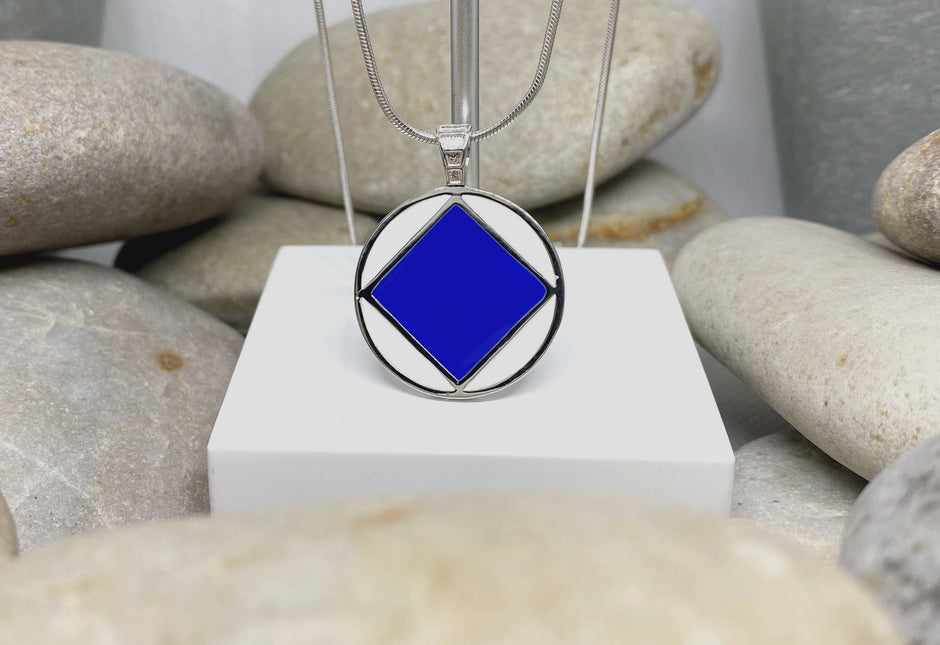 Blue and White Basic Text NA Pendant .925 sterling silver image 0
