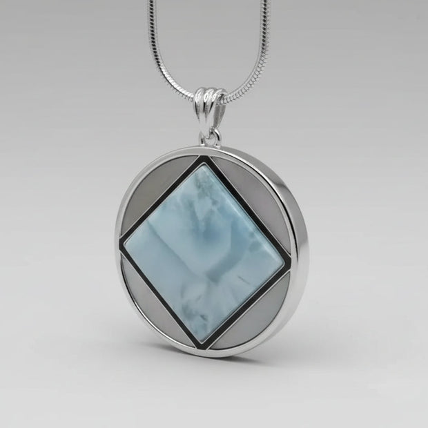 NA Service Symbol with Genuine Larimar and Mother of Pearl Pendant .925 sterling