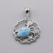 Large Turtle pendant with NA service symbol with genuine Larimar in .925 silver