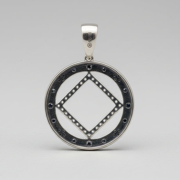 Large NA Symbol Pendant w/clear cz stones in .925 sterling silver 34MM