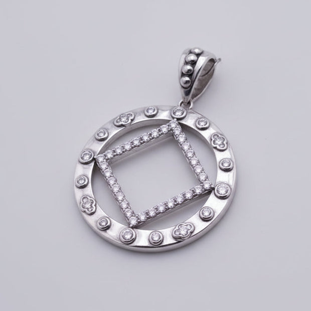Large NA Symbol Pendant w/clear cz stones in .925 sterling silver 34MM