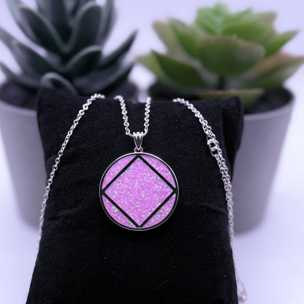 NA Service Symbol with Genuine Pink Opal Pendant .925 sterling