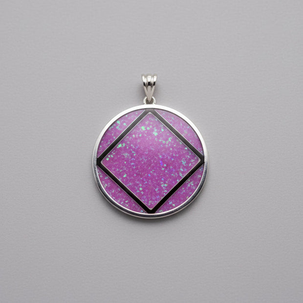 NA Service Symbol with Genuine Pink Opal Pendant .925 sterling