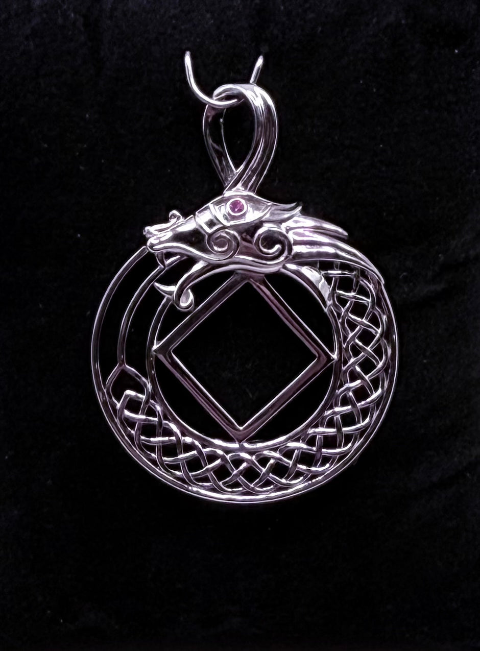 Dragon with NA Service Symbol Pendant .925 sterling silver