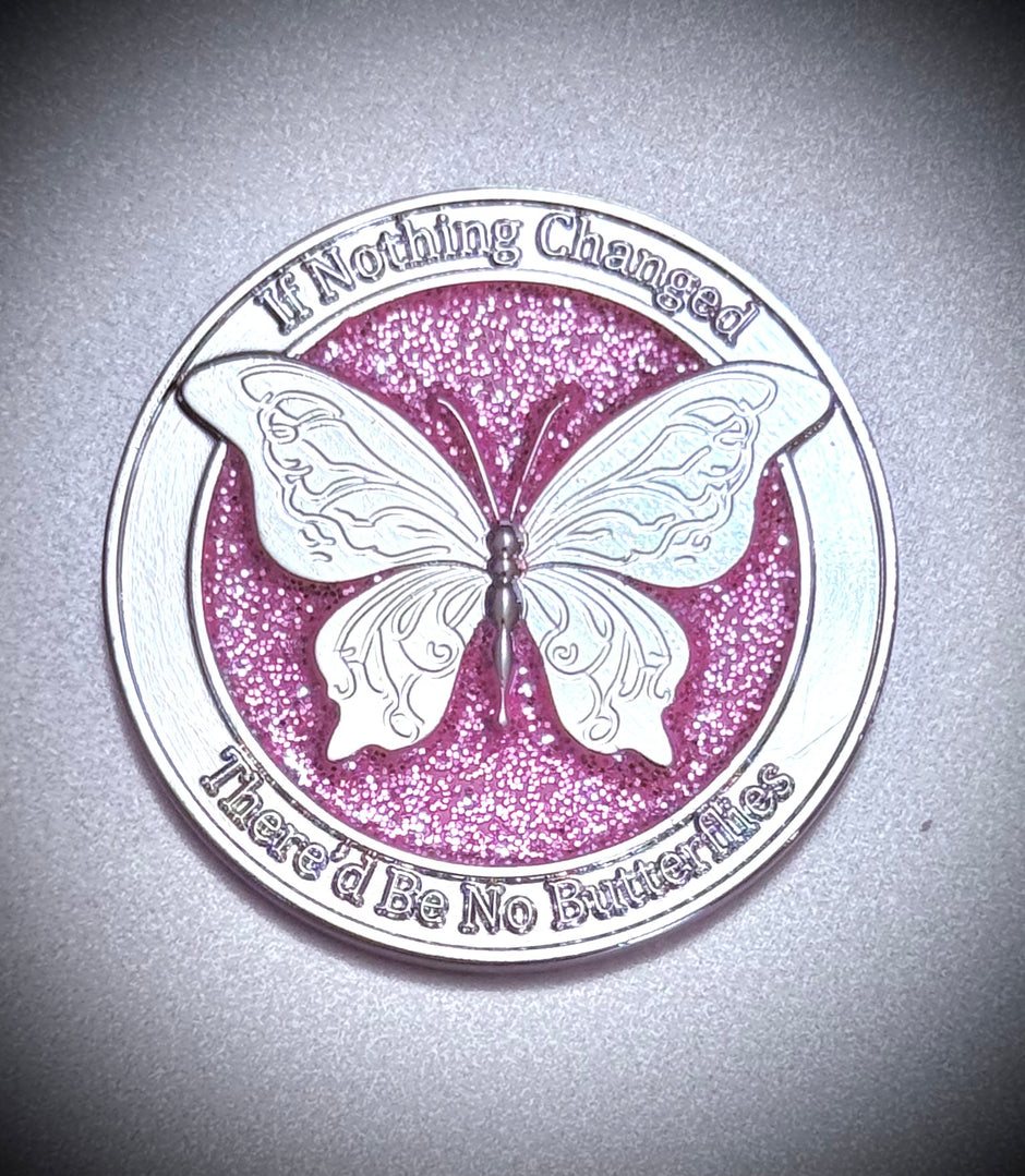 Custom Engraved NA Pink Butterfly Medallion