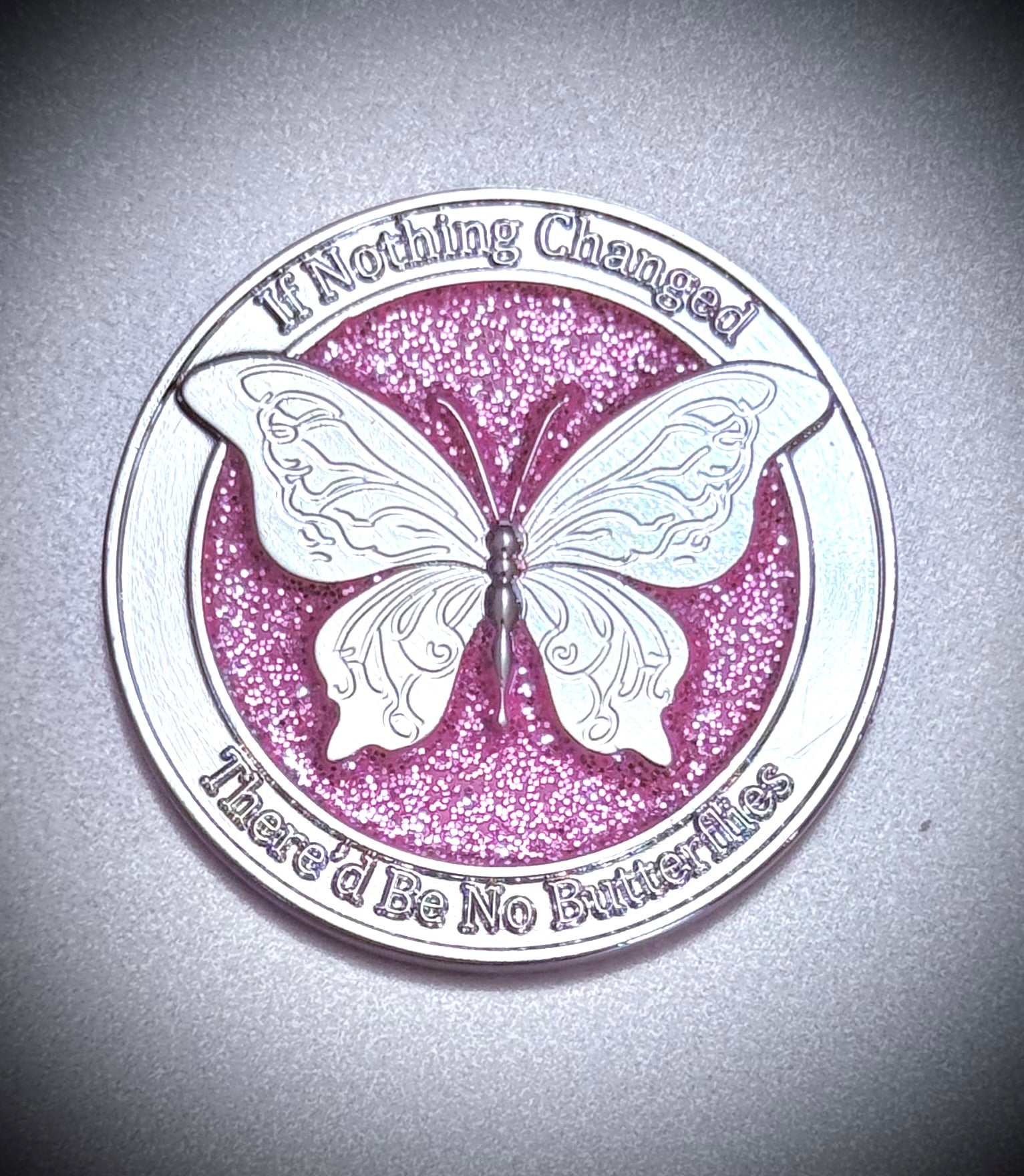 Custom Engraved NA Pink Butterfly Medallion