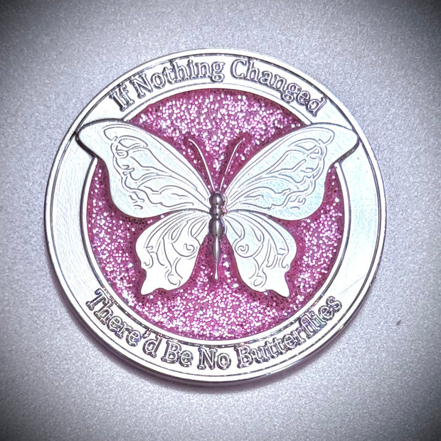 Custom Engraved NA Pink Butterfly Medallion