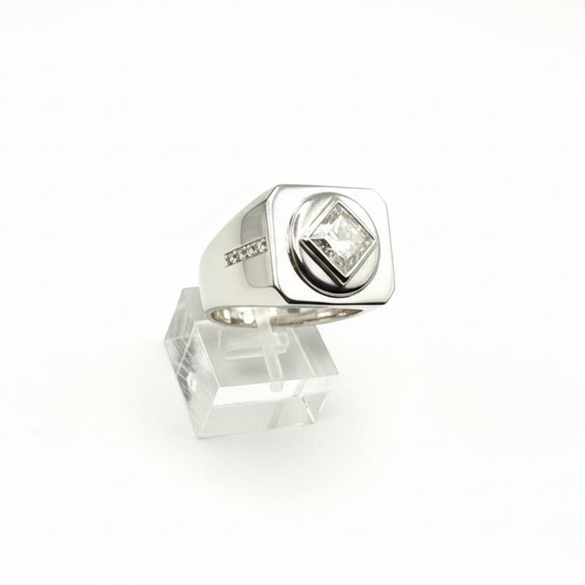 NA Service Symbol Ring with a large Cubic Zirconia Stone .925