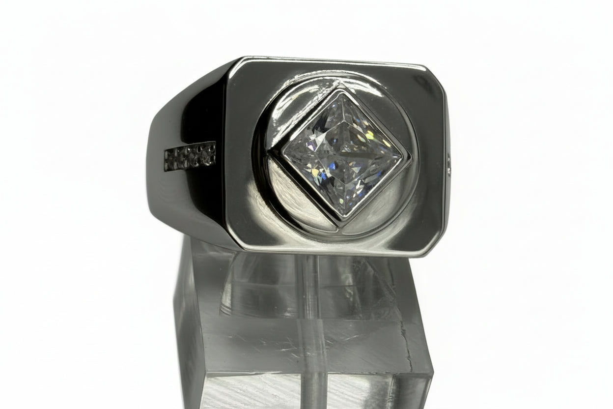 NA Service Symbol Ring with a large Cubic Zirconia Stone .925