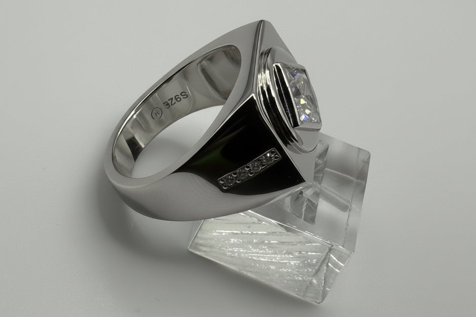 NA Service Symbol Ring with a large Cubic Zirconia Stone .925