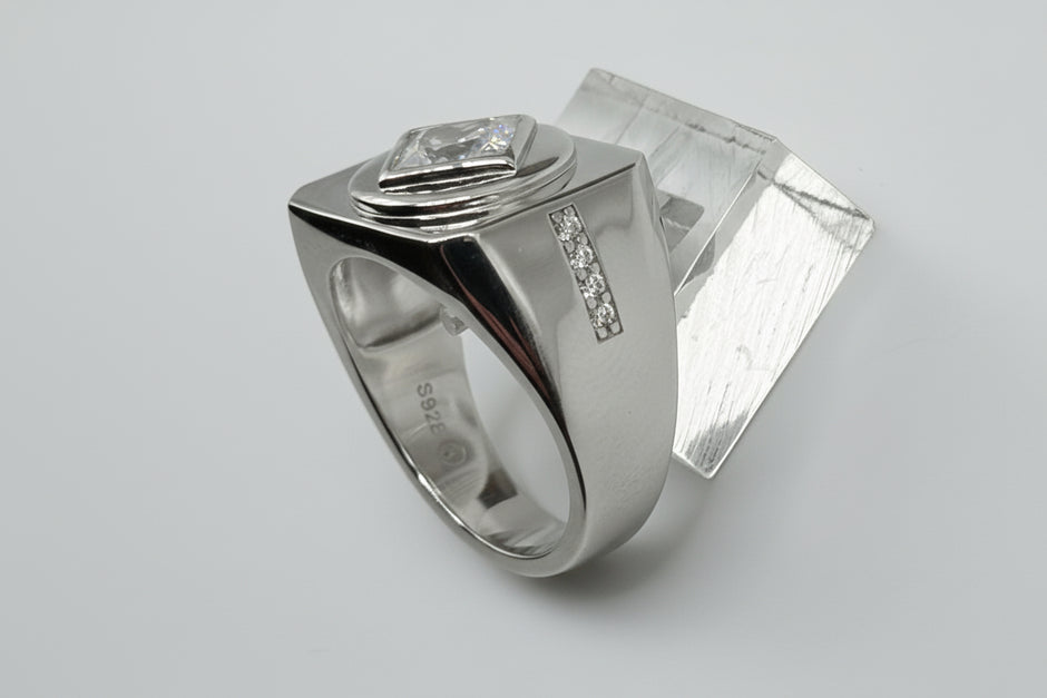 NA Service Symbol Ring with a large Cubic Zirconia Stone .925