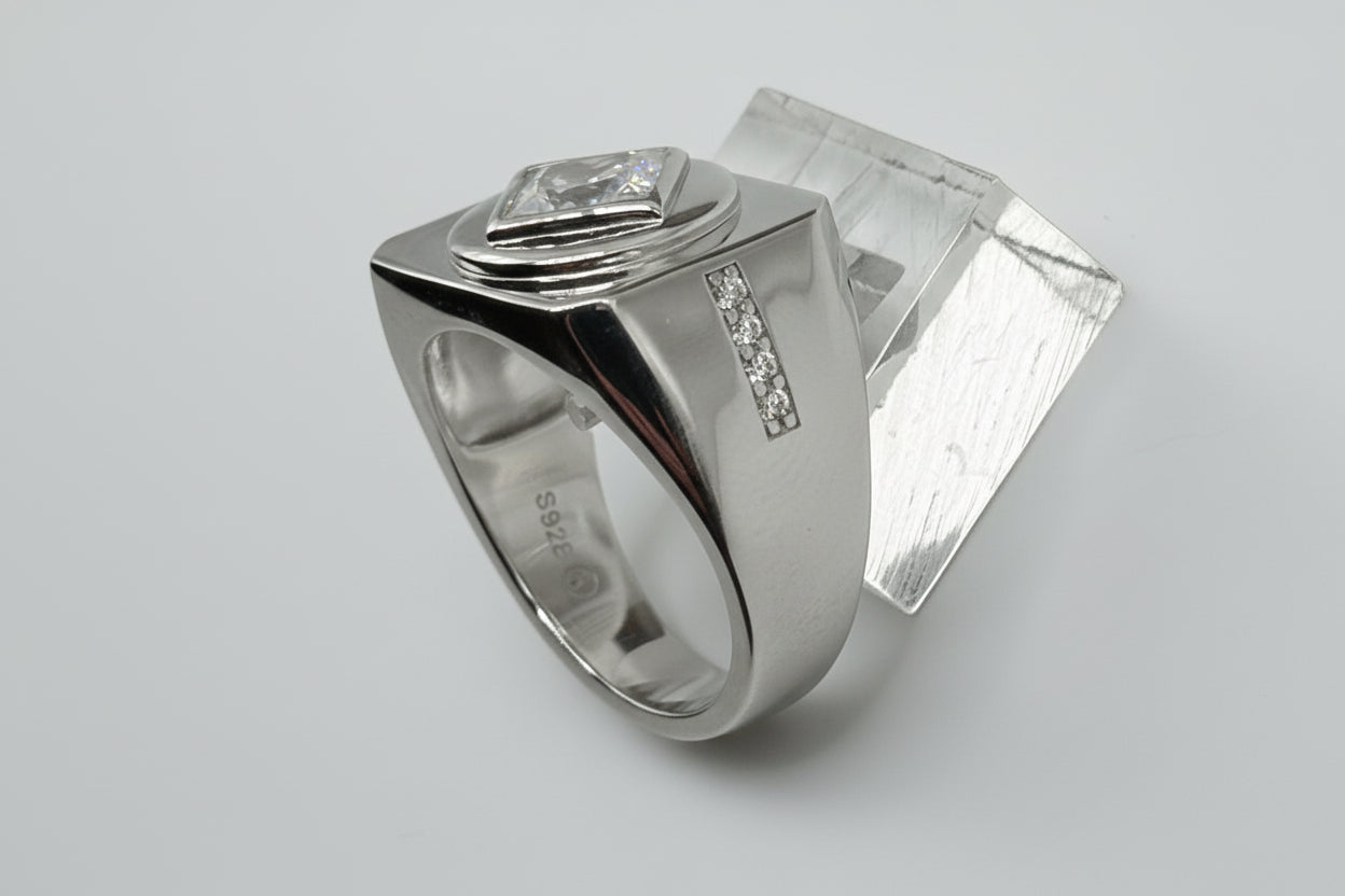 NA Service Symbol Ring with a large Cubic Zirconia Stone .925