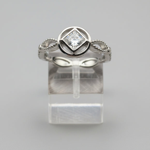 NA Ring Service Symbol with Cubic Zirconia Stone Center and cz accents around band .925