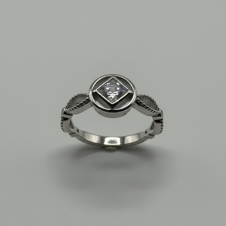 NA Ring Service Symbol with Cubic Zirconia Stone Center and cz accents around band .925