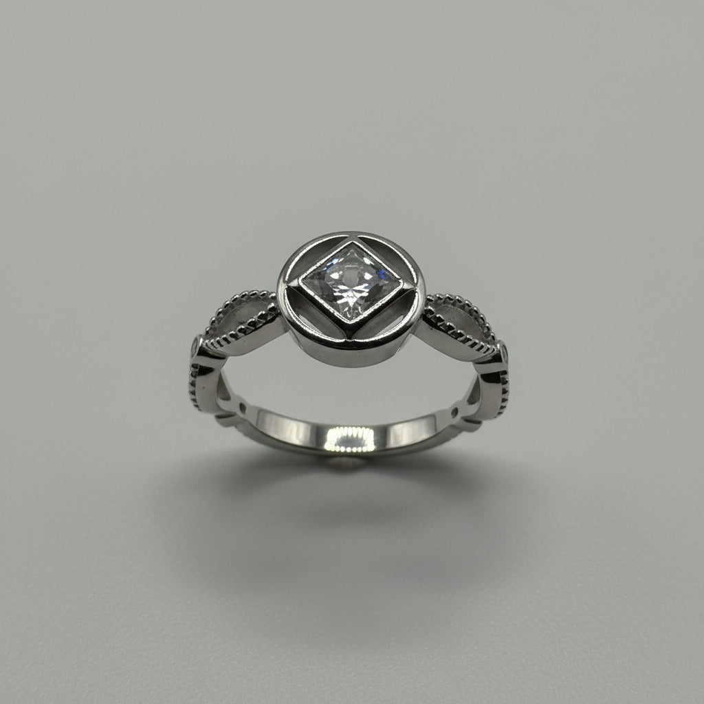 NA Ring Service Symbol with Cubic Zirconia Stone Center and cz accents around band .925