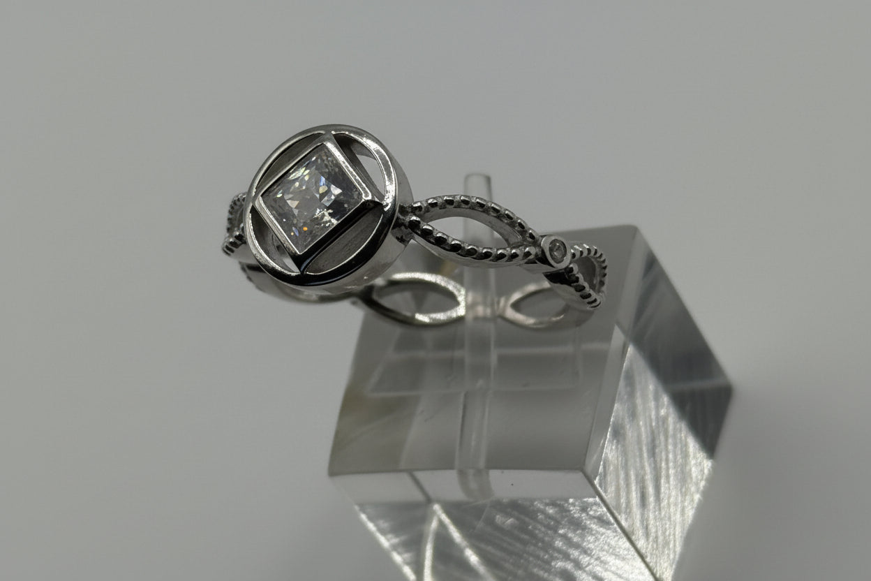 NA Ring Service Symbol with Cubic Zirconia Stone Center and cz accents around band .925