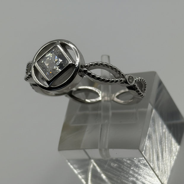 NA Ring Service Symbol with Cubic Zirconia Stone Center and cz accents around band .925