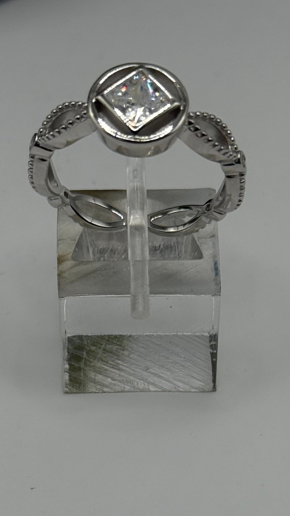 NA Ring Service Symbol with Cubic Zirconia Stone Center and cz accents around band .925